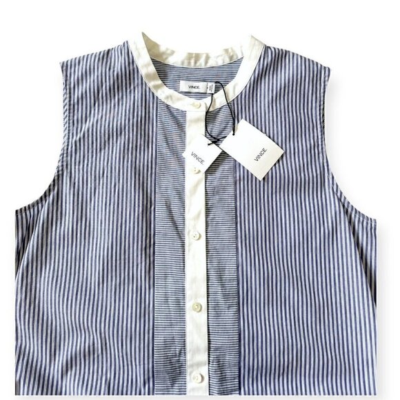 Vince Sleeveless Stripe Poplin Top, Size 6, Blue/white stripes, New with Tag - Picture 7 of 14